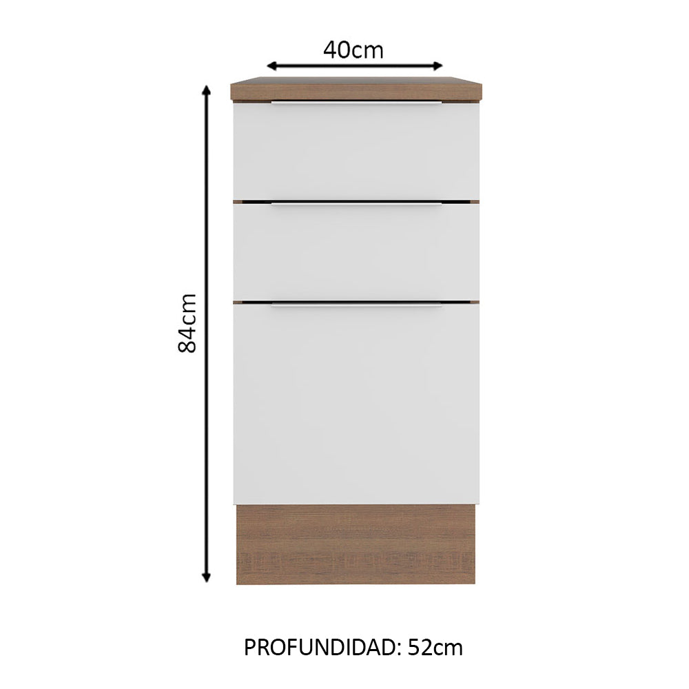 Bajo Mesada Cocina 40 cm 3 Cajones Marrón/Blanco Stella Madesa