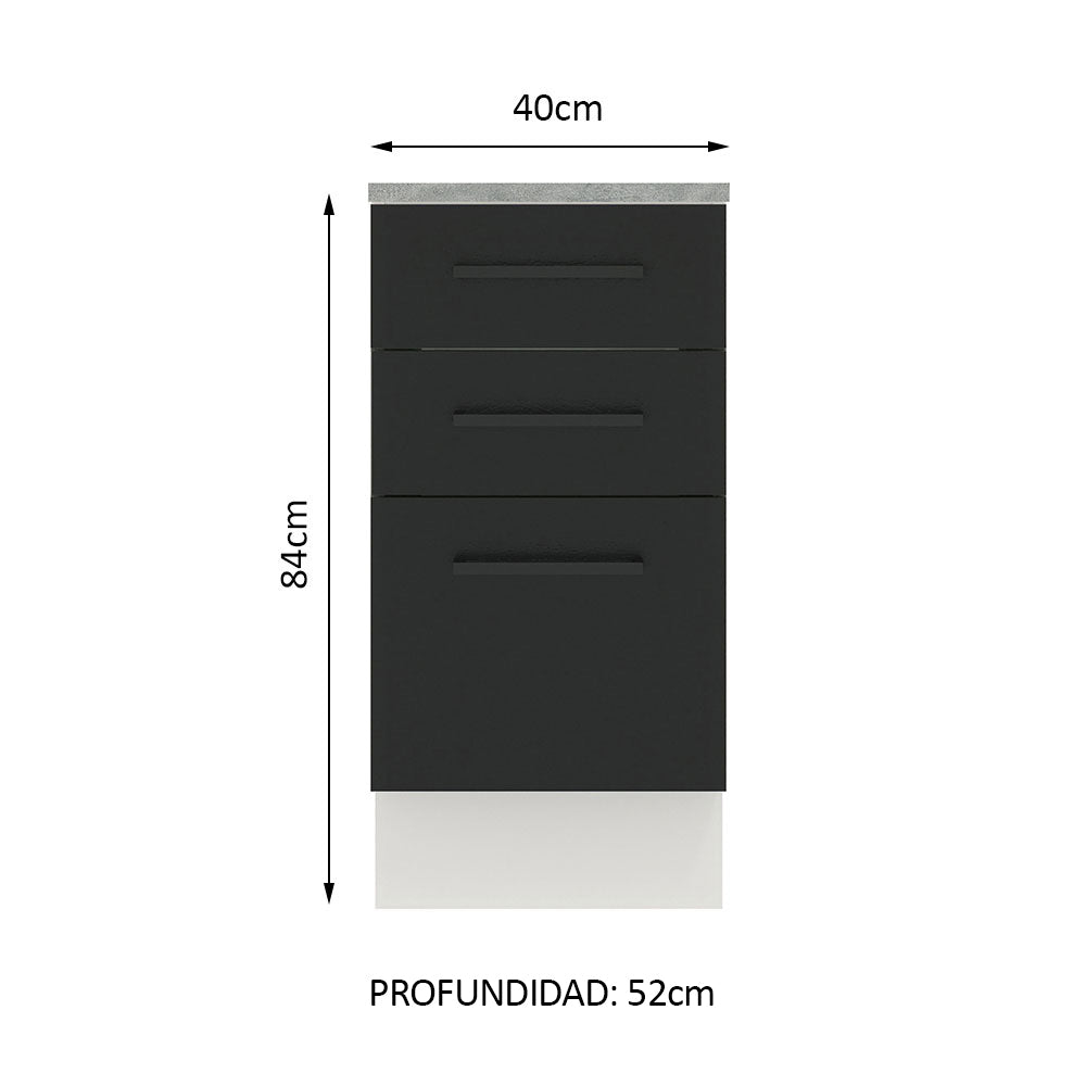 Bajo Mesada 40 cm 3 Cajones Agata Blanco/Negro