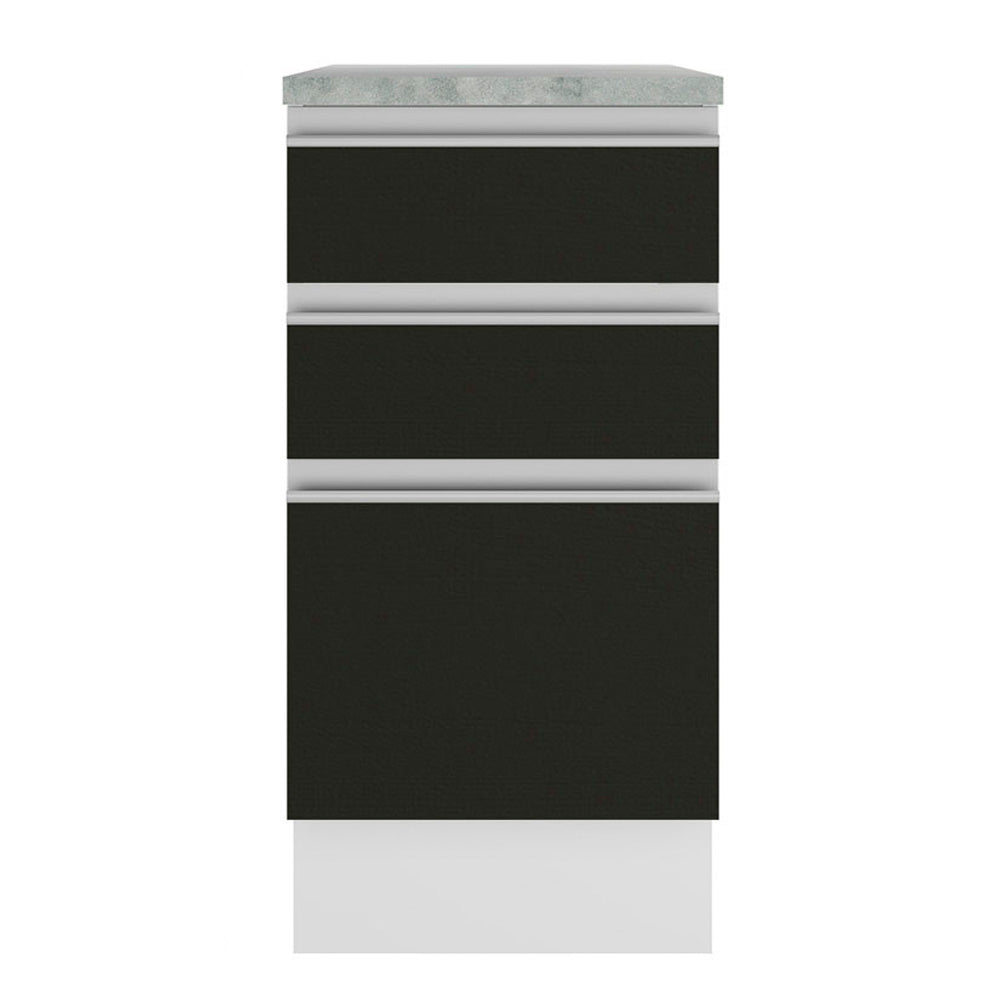 Bajo Mesada 40 cm 3 Cajones Glamy Blanco/Negro