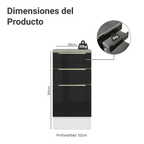 Bajo Mesada 40 cm 3 Cajones (Con Mesada) Blanco/Negro Lux Madesa