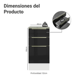 Bajo Mesada de Cocina 40 cm 3 Cajones Blanco/Negro Lux Madesa