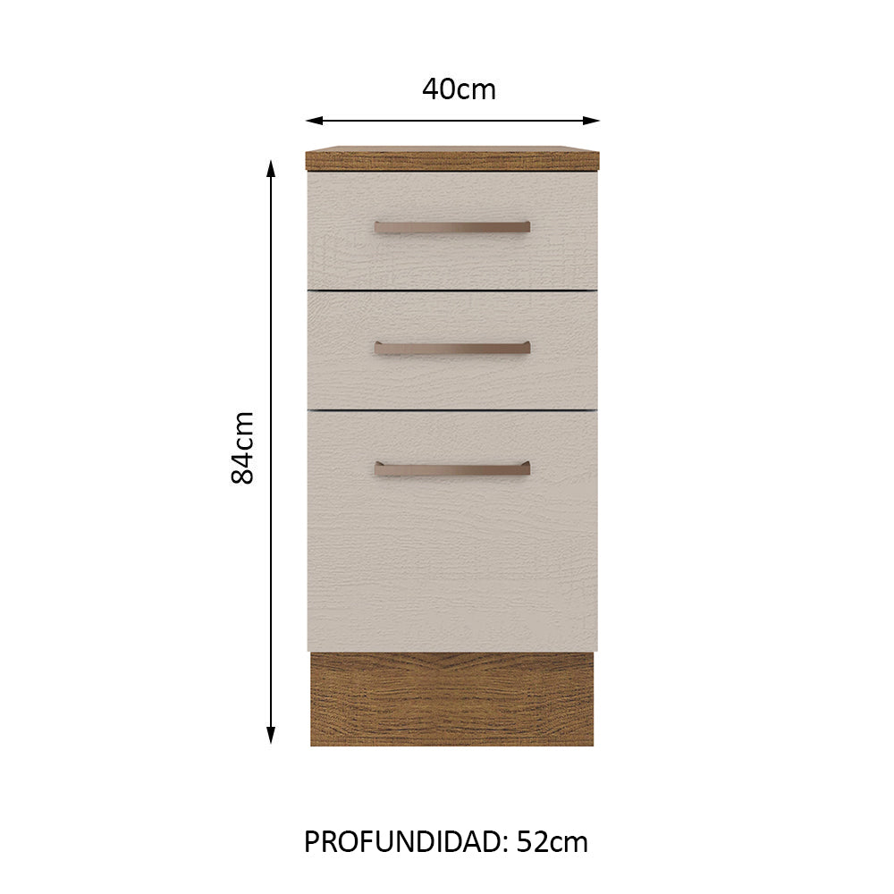 Bajo Mesada 40 cm 3 Cajones Agata Marrón/Crema