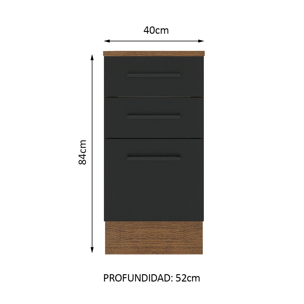Bajo Mesada 40 cm 3 Cajones Agata Marrón/Negro