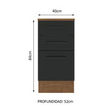 Bajo Mesada 40 cm 3 Cajones Agata Marrón/Negro