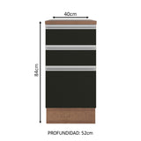 Bajo Mesada 40 cm 3 Cajones Glamy Marrón/Negro