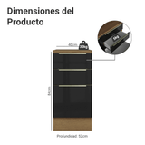 Bajo Mesada de Cocina 40 cm 3 Cajones (Con Mesada) Marrón/Negro Lux Madesa
