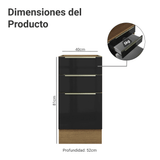 Bajo Mesada de Cocina 40 cm 3 Cajones (Sin Mesada) Marrón/Negro Lux Madesa