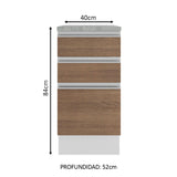 Bajo Mesada 40 cm 3 Cajones Glamy Blanco/Marrón