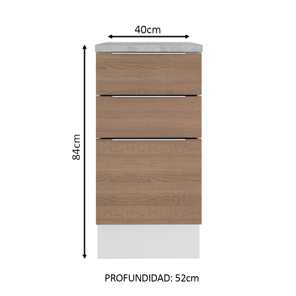Bajo Mesada Cocina 40 cm 3 Cajones Blanco/Marrón Stella Madesa