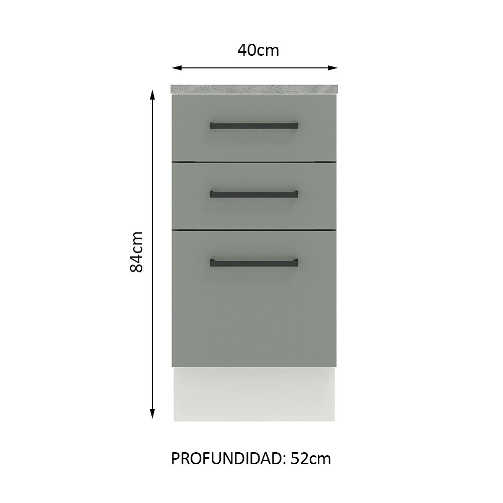 Bajo Mesada 40 cm 3 Cajones Agata Blanco/Gris