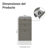 Bajo Mesada de Cocina 40 cm 3 Cajones Blanco/Gris Vik Madesa