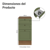 Bajo Mesada de Cocina 40 cm 3 Cajones Marrón/Verde Vik Madesa
