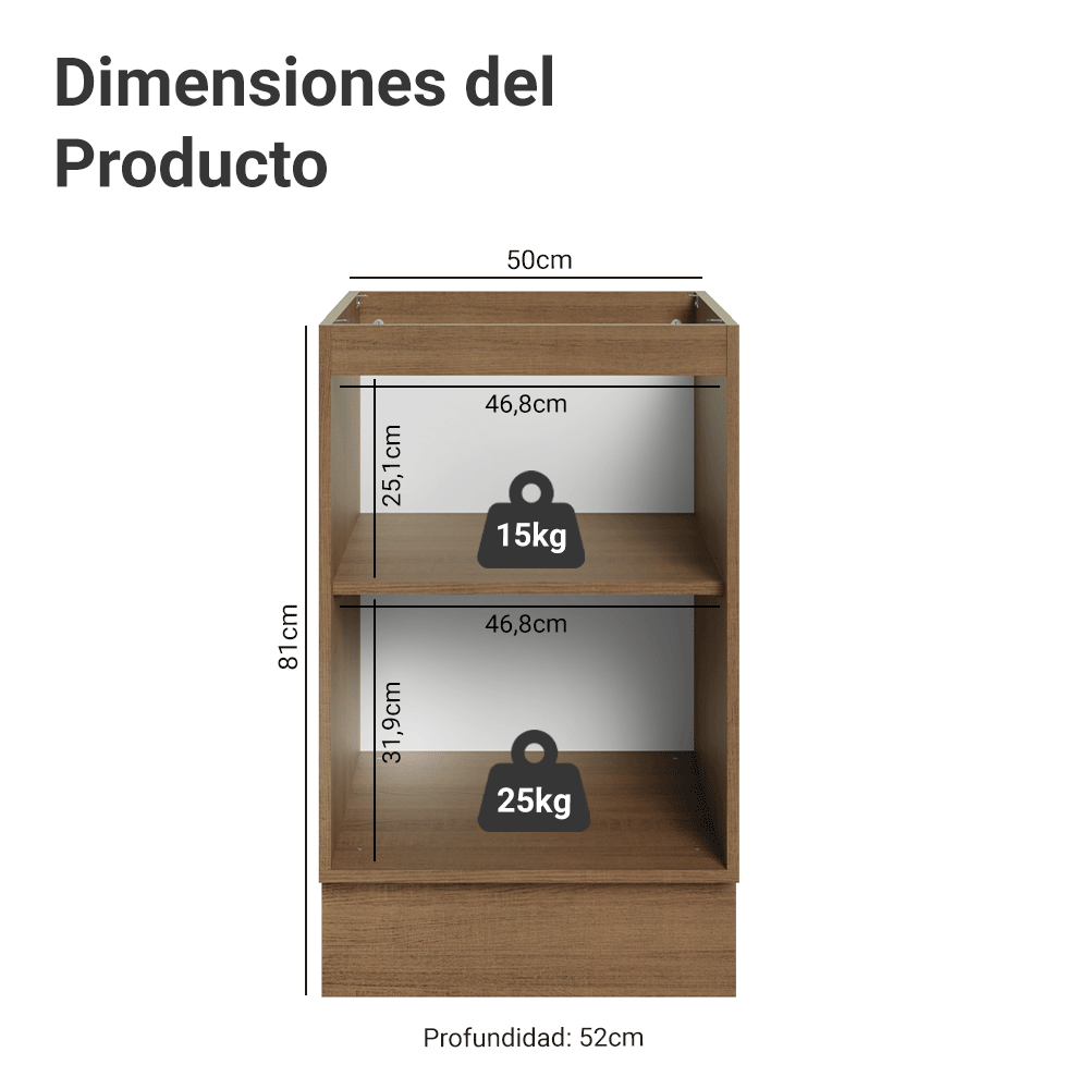 Bajo Mesada 50cm 1 Puerta (Sin Mesada) Marrón/Blanco Glamy Madesa