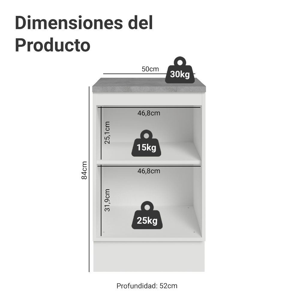 Bajo Mesada 50cm 1 Puerta Blanco/Negro Agata Madesa