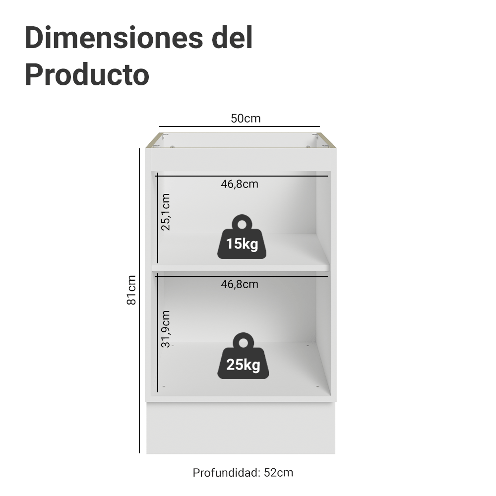 Bajo Mesada 50cm 1 Puerta (Sin Mesada) Blanco/Negro Glamy Madesa