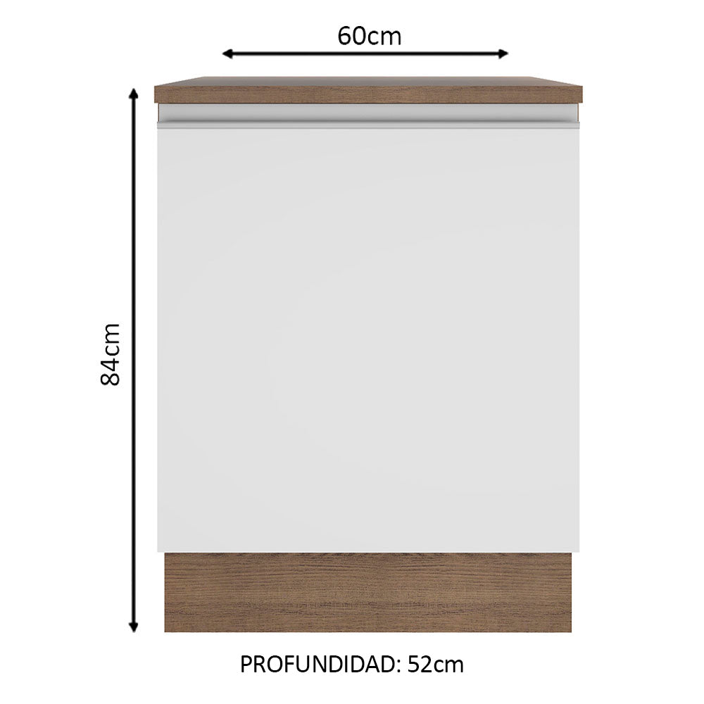Bajo Mesada 60 cm 1 Puerta Glamy Marrón/Blanco