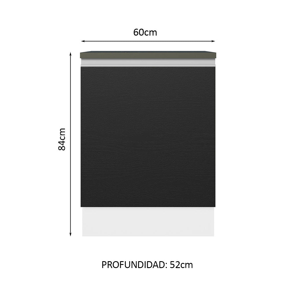 Bajo Mesada Cocina 100% MDF 60 cm 1 Puerta Blanco/Negro Acordes Madesa