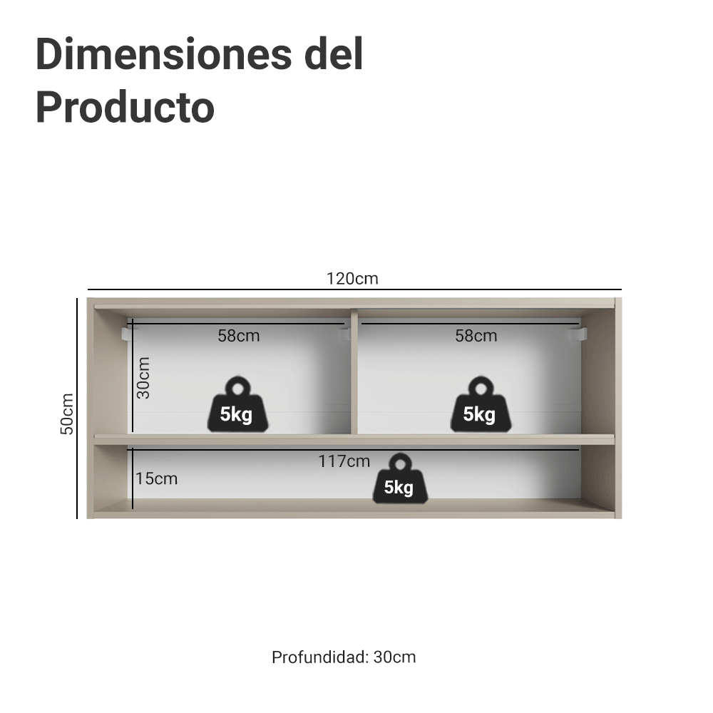 Alacena 120 cm 2 Puertas Correderas de Vidrio Esmerilado 1 Nicho Nice Crema