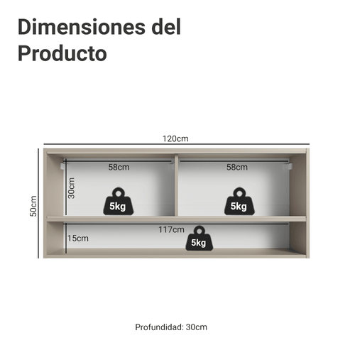 Alacena 120 cm 2 Puertas Corredizas de Vidrio Esmerilado 1 Nicho Crema Nice Madesa
