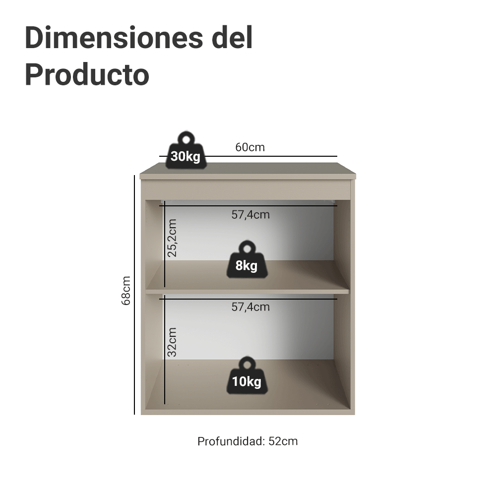 Bajo Mesada 60 cm Sin cajones 1 Puerta Nice Crema