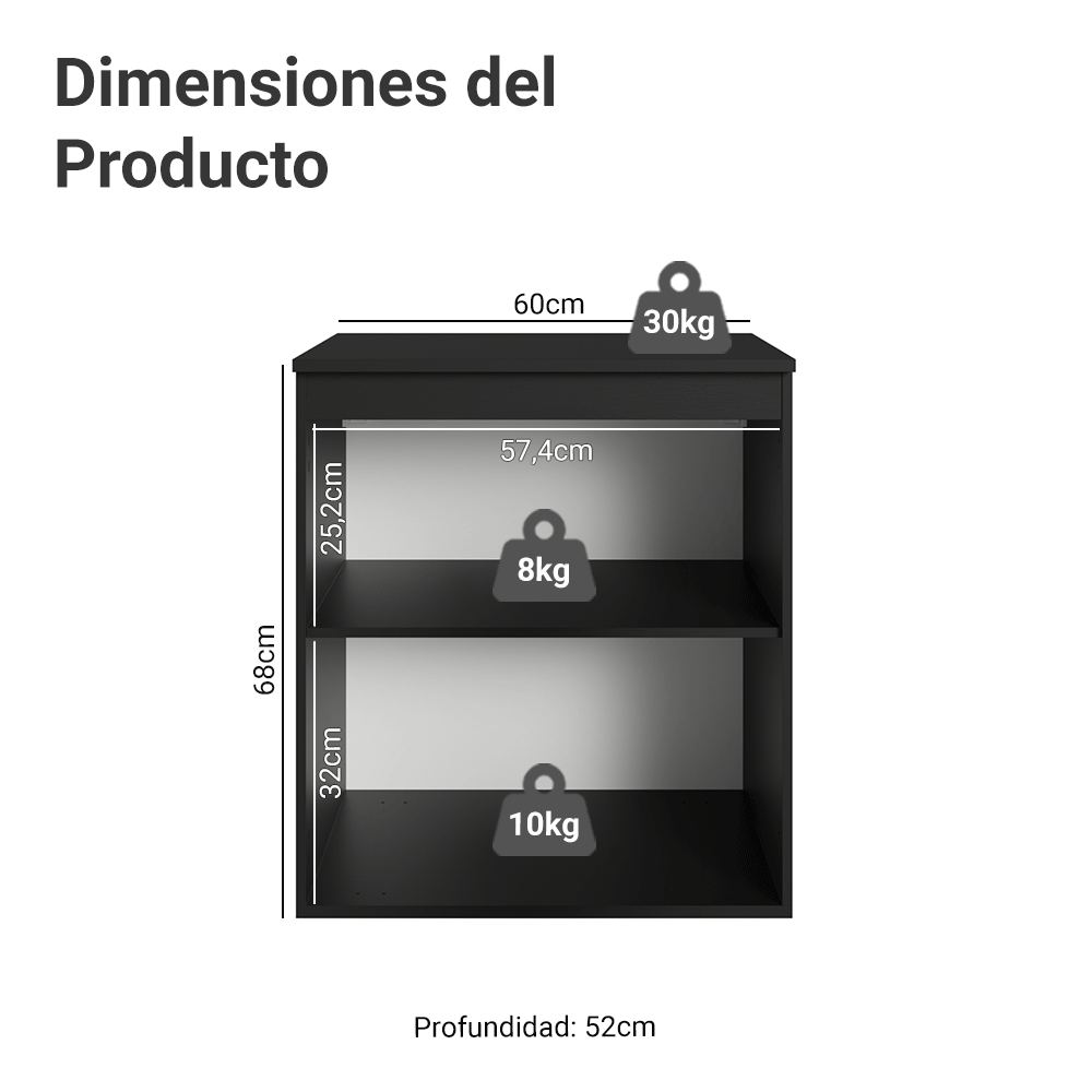 Bajo Mesada de Cocina 60 cm 1 Puerta Flotante Negro Nice Madesa