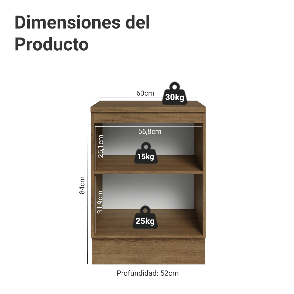 Bajo Mesada de Cocina 60 cm 1 Puerta Marrón/Gris Lux Madesa