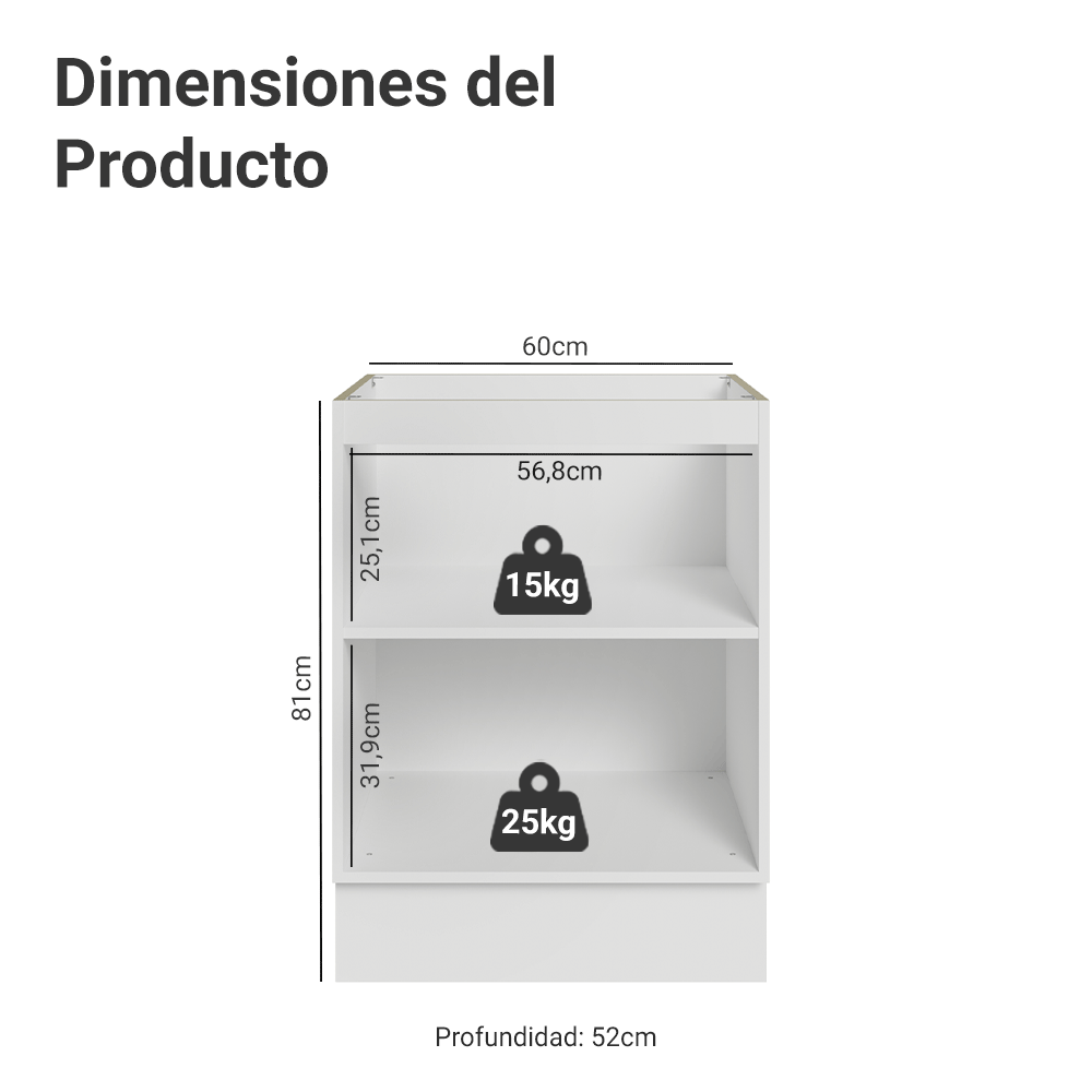 Bajo Mesada 60 cm 1 Puerta Sin Mesada Blanco/Gris Vik Madesa