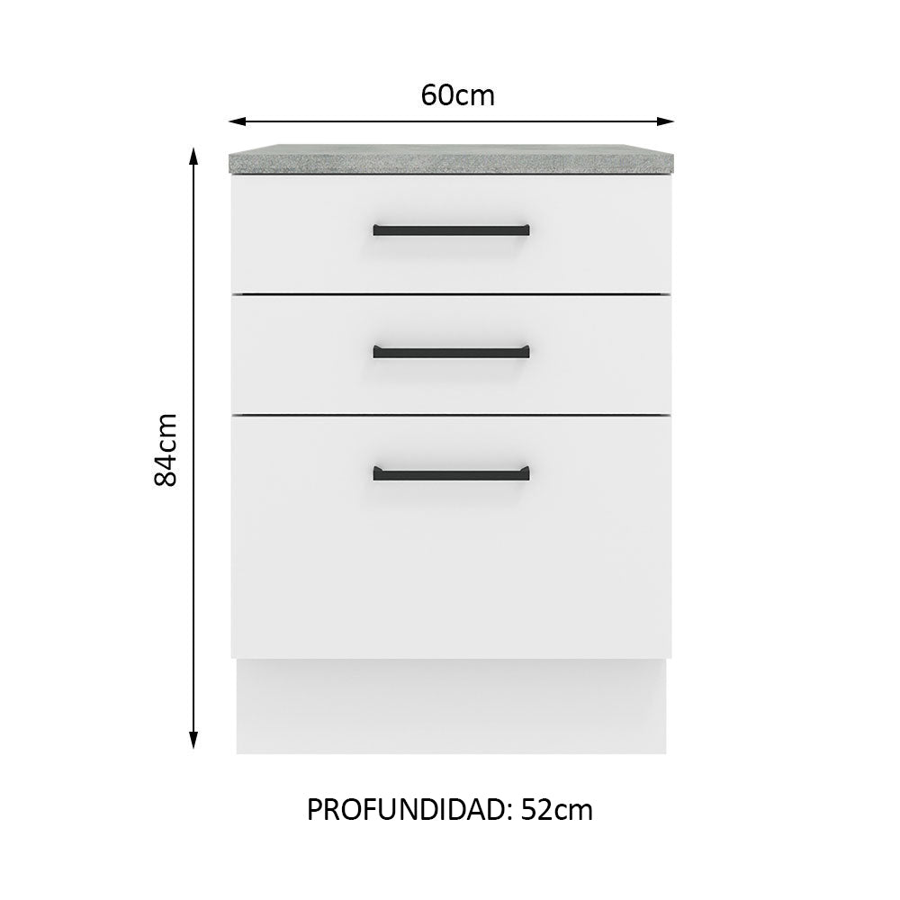 Bajo Mesada 60 cm 3 Cajones Blanco Agata