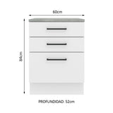 Bajo Mesada 60 cm 3 Cajones Blanco Agata