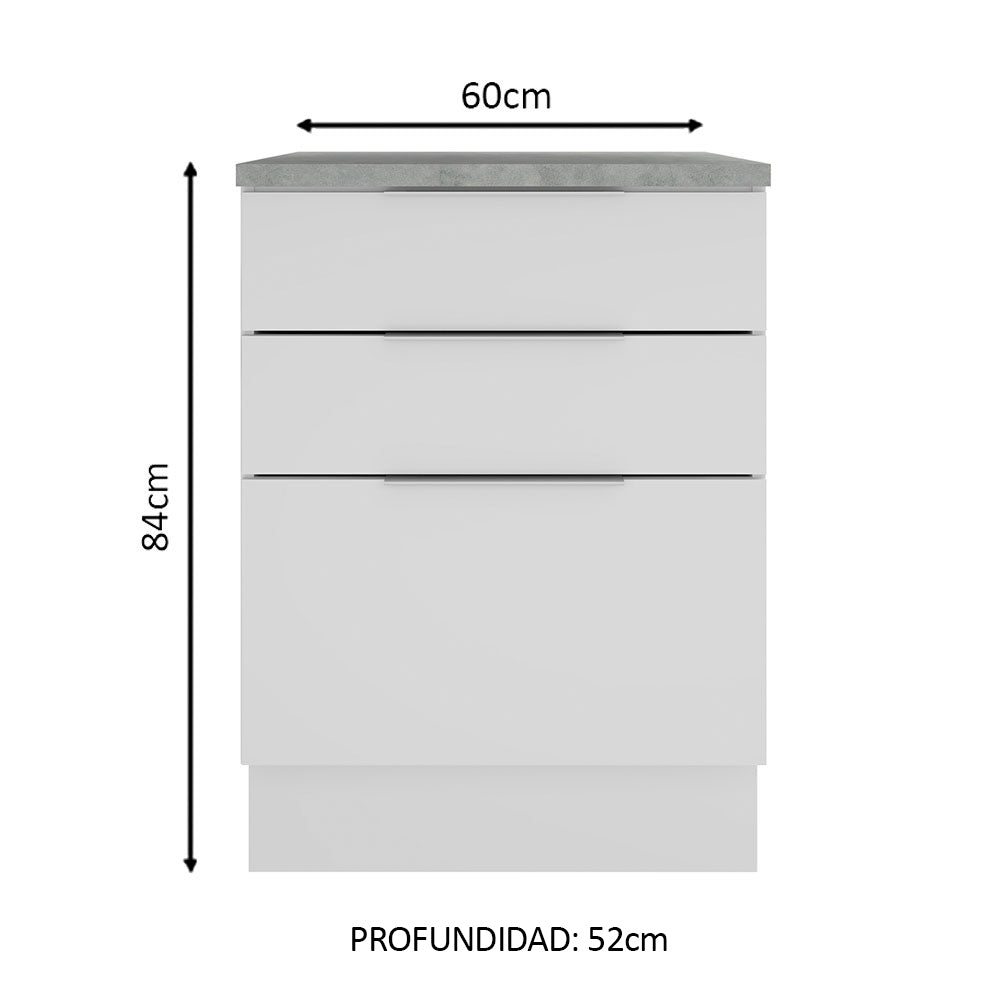 Bajo Mesada Cocina 60 cm 3 Cajones Blanco Stella Madesa