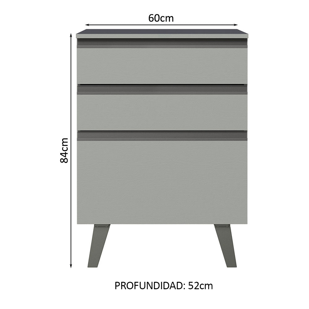 Bajo Mesada Cocina 60 cm 3 Cajones con Patas Gris Nice Madesa