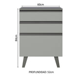 Bajo Mesada Cocina 60 cm 3 Cajones con Patas Gris Nice Madesa