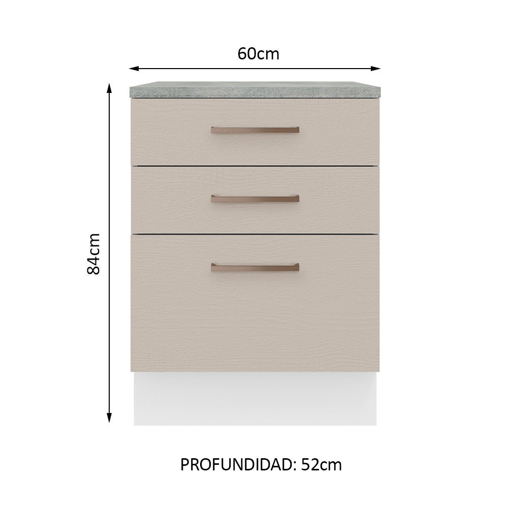 Bajo Mesada 60 cm 3 Cajones Agata Blanco/Crema