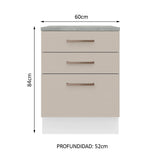 Bajo Mesada 60 cm 3 Cajones Agata Blanco/Crema