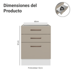 Bajo Mesada 60 cm 3 Cajones Sin Mesada Blanco/Crema Agata Madesa