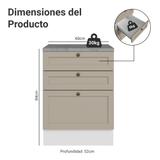 Bajo Mesada 60 cm 3 Cajones Blanco/Crema Vik Madesa