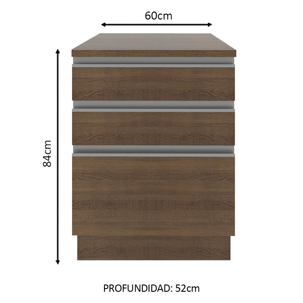Bajo Mesada 60 cm 3 Cajones Glamy Marrón