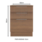 Bajo Mesada Cocina 60 cm 3 Cajones Marrón Stella Madesa