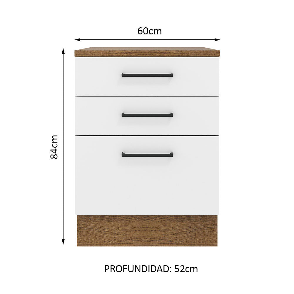 Bajo Mesada 60 cm 3 Cajones Agata Marrón/Blanco