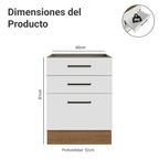 Bajo Mesada 60 cm 3 Cajones Sin Mesada Marrón/Blanco Agata Madesa