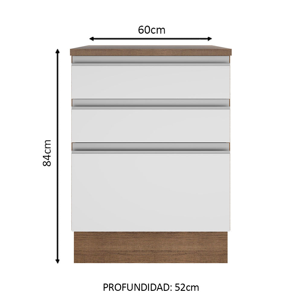 Bajo Mesada 60 cm 3 Cajones Glamy Marrón/Blanco