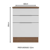 Bajo Mesada Cocina 60 cm 3 Cajones Marrón/Blanco Stella Madesa
