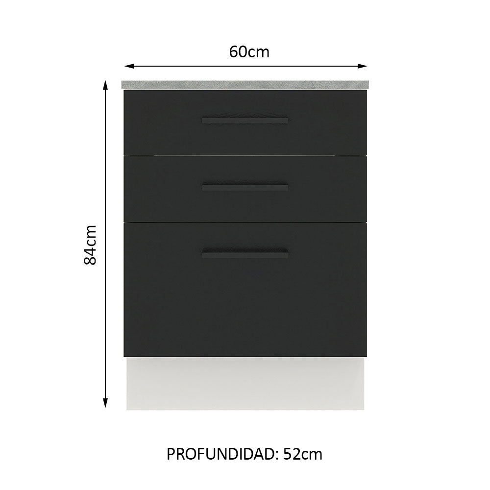 Bajo Mesada 60 cm 3 Cajones Agata Blanco/Negro