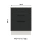 Bajo Mesada 60 cm 3 Cajones Blanco/Negro Agata Madesa