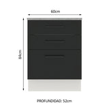 Bajo Mesada 60 cm 3 Cajones Agata Blanco/Negro