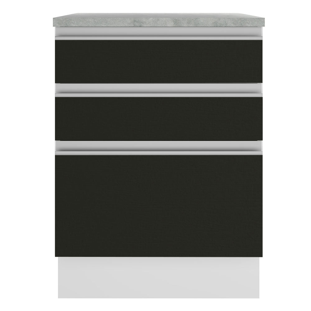 Bajo Mesada 60 cm 3 Cajones Glamy Blanco/Negro