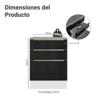 Bajo Mesada 60 cm 3 Cajones (Con Mesada) Blanco/Negro Lux Madesa