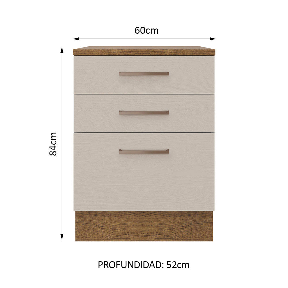 Bajo Mesada 60 cm 3 Cajones Agata Marrón/Crema