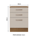 Bajo Mesada 60 cm 3 Cajones Agata Marrón/Crema