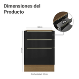 Bajo Mesada de Cocina 60 cm 3 Cajones (Sin Mesada) Marrón/Negro Lux Madesa